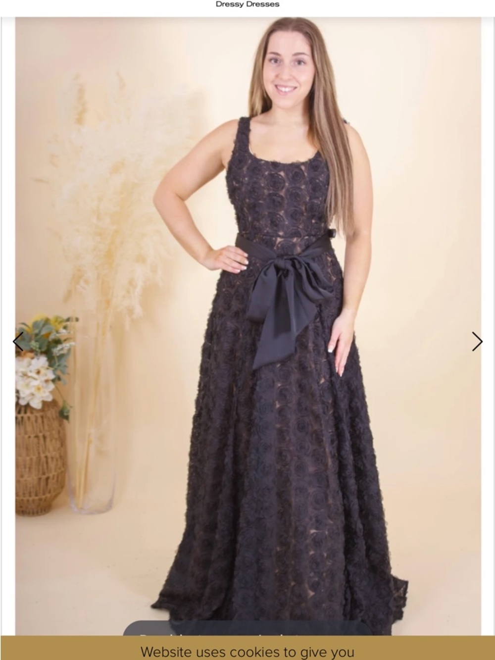 Black Textured Floral Maxi Dress with Satin Waist Bow size 7/8